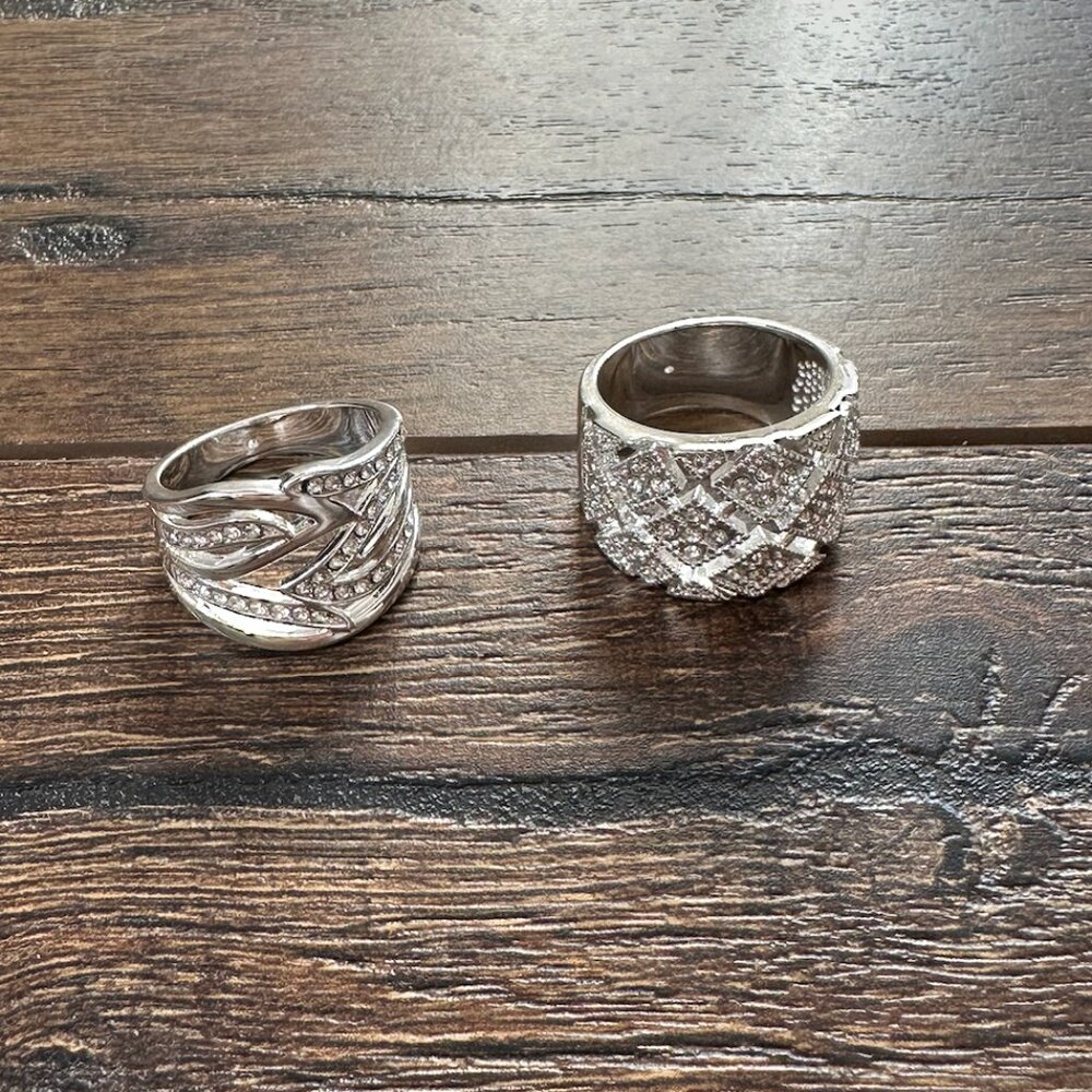 Silver-tone Crystal Rings (Size 7)